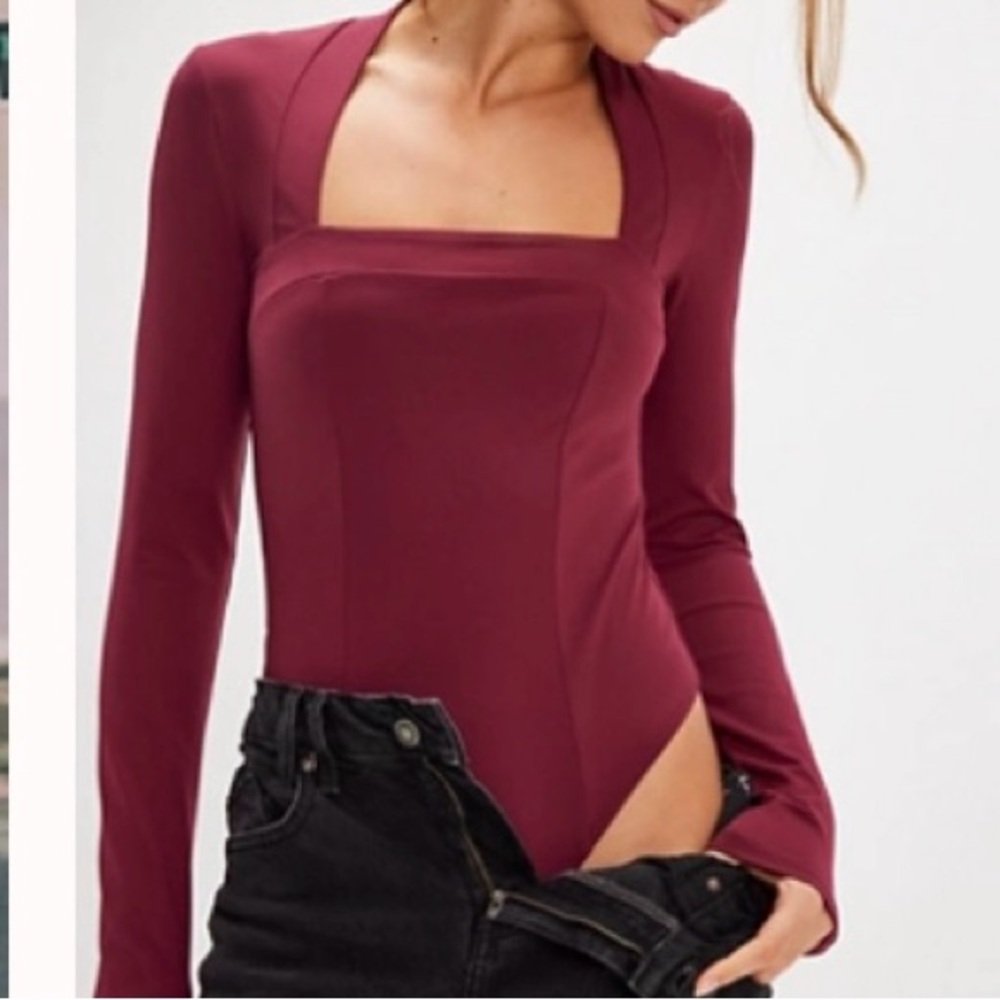 Free People Intimately Now or Never  Long Sleeve Bodysuit XS red plum/burgundy